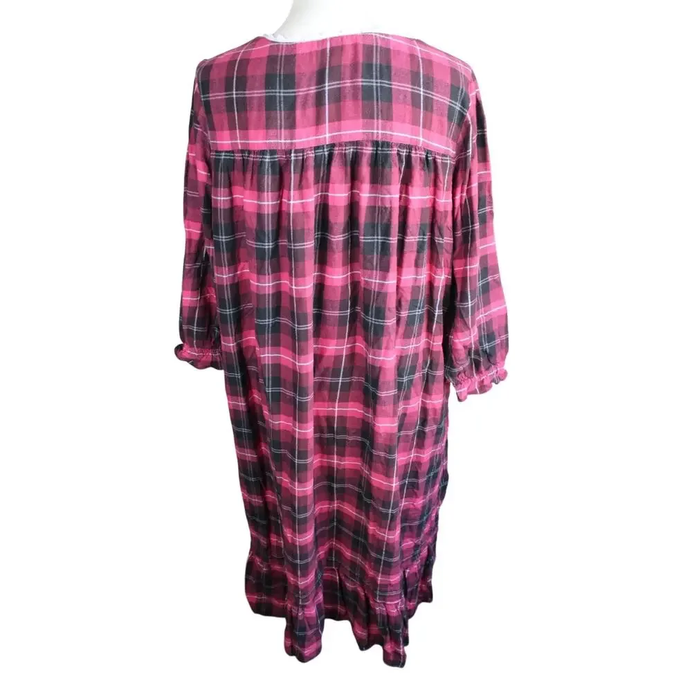 Eileen West Nightgown Womens XL Red Plaid Pajamas Sleep Dress Cottagecore